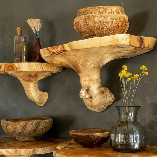 Living Edge Mushroom Floating Wooden Shelves