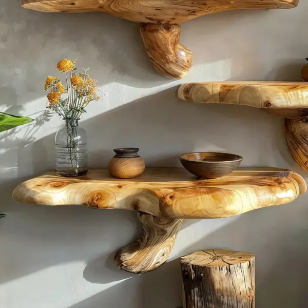 Living Edge Mushroom Floating Wooden Shelves