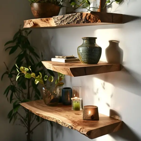 Handcrafted Wooden Rustic Floating Display Shelf