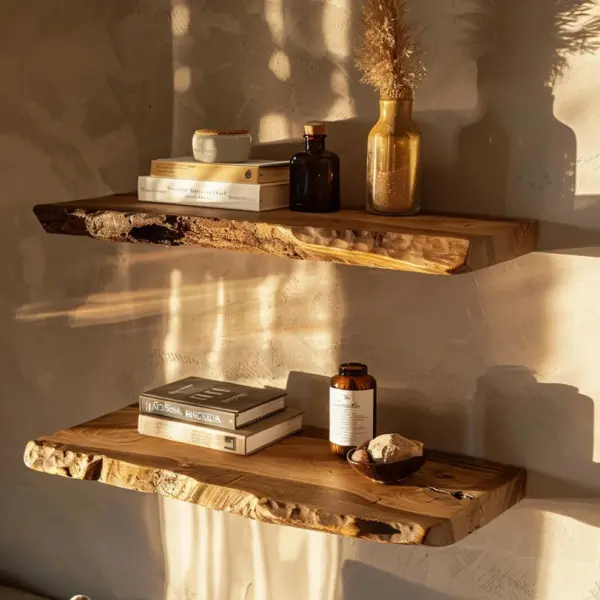 Live Edge Floating Wooden Bookshelf Handmade Home Decor