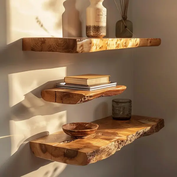 Live Edge Floating Wooden Bookshelf Handmade Home Decor