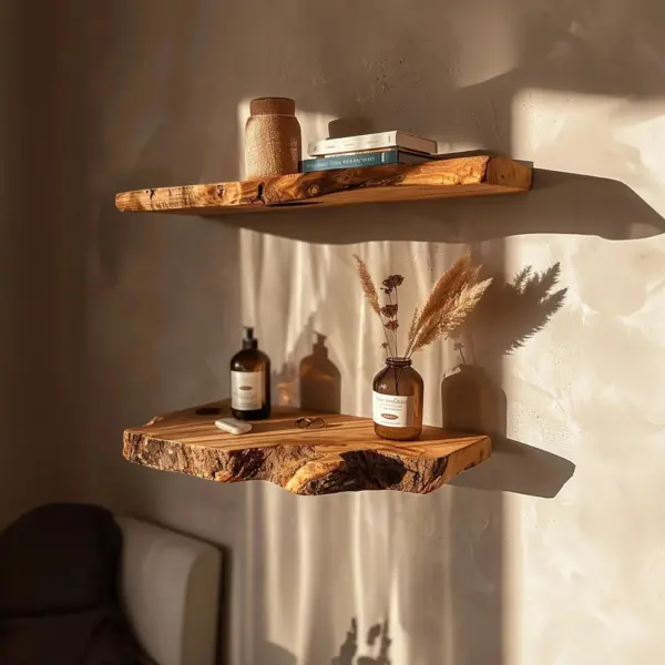 Live Edge Floating Wooden Bookshelf Handmade Home Decor