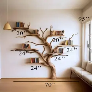 Rustic Solid Wood Branch Bookshelf Home Decor