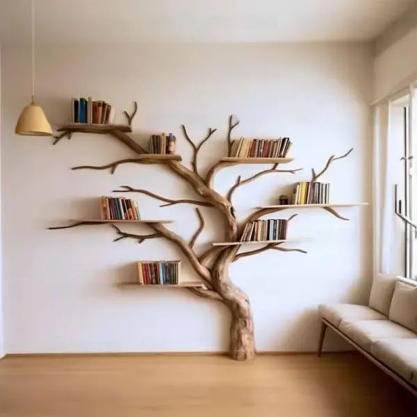 Rustic Solid Wood Branch Bookshelf Home Decor