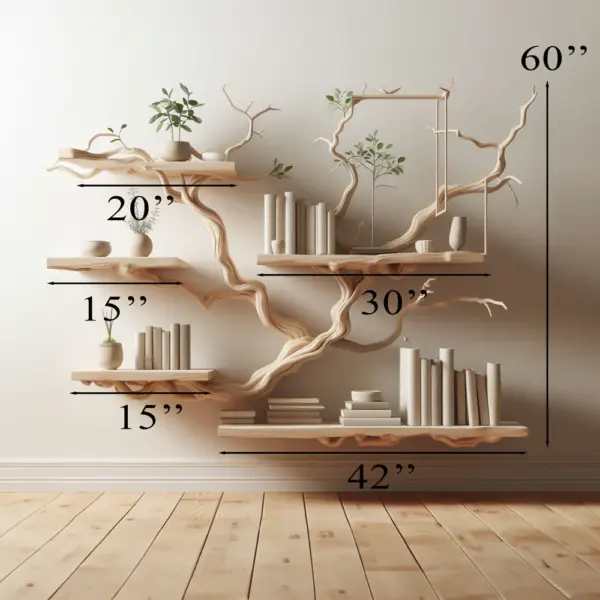 Tree Books Shelf Decor Solid Wood Carving