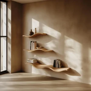 Handcraft Wavy Floating Solid Wooden Shelf Bookcase Floating Shelf Wall Wood Home Decor