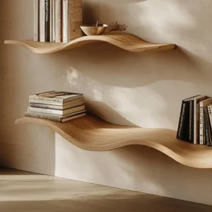 Handcraft Wavy Floating Solid Wooden Shelf Bookcase Floating Shelf Wall Wood Home Decor