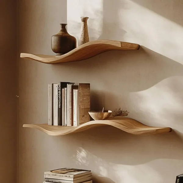 Handcraft Wavy Floating Solid Wooden Shelf Bookcase Floating Shelf Wall Wood Home Decor