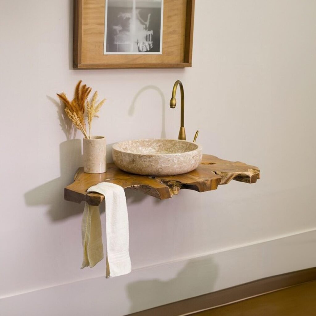 Handmade Live Edge Bathroom Vanity Floating Shelf Solid/Rustic Wood Wall Mounted Bathroom Shelves