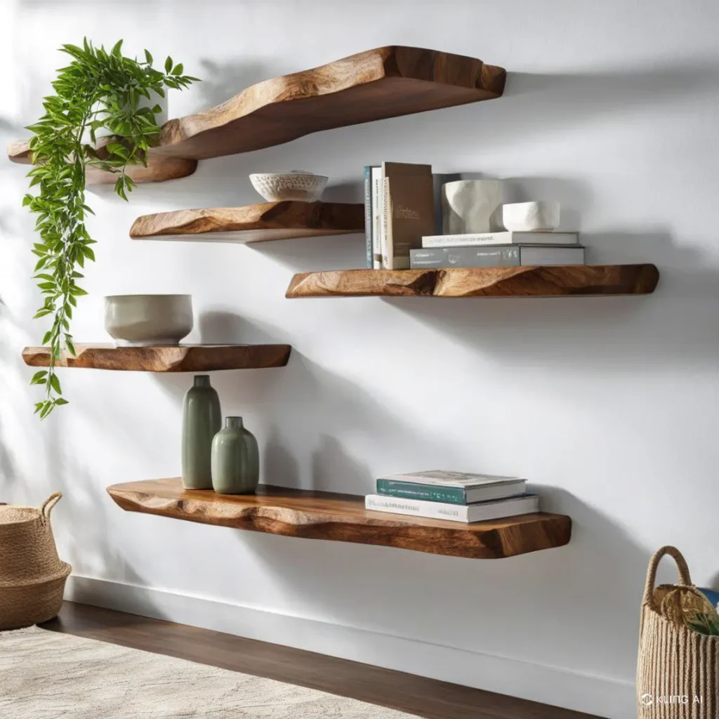 Handcrafted floating wooden shelves