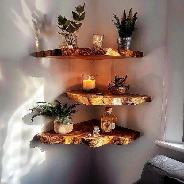 Rustic Wood Corner Floating Shelves Live Edge Floating Shelf Home Decor