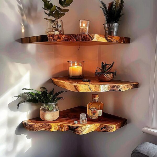 Rustic Wood Corner Floating Shelves Live Edge Floating Shelf Home Decor