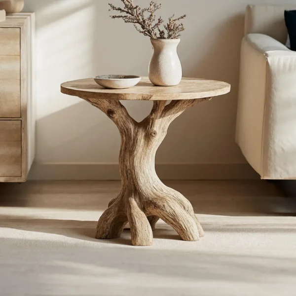 Handcrafted Round End Table Solid/Rustic Wood End Table for Living Room Bedroom