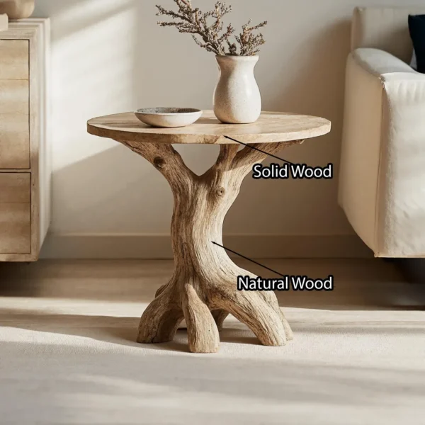 Handcrafted Round End Table Solid/Rustic Wood End Table for Living Room Bedroom